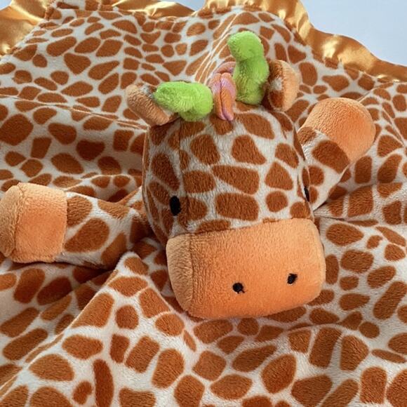 Nurture Plush Giraffe Security Blanket Satiny Velvety Cuddle Blankie Lovey Toy - Picture 2 of 10